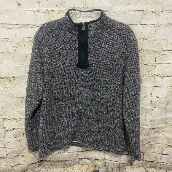 Orvis Black Gray Sherpa Lined 1/4 Zip Pullover Sweater Jacket - Picture 1 of 5
